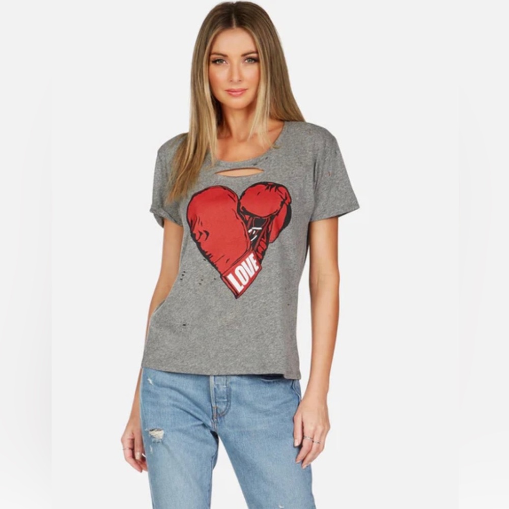 Lauren Moshi Distressed Boxing Glove Heart Tee T-Shirt Love XS